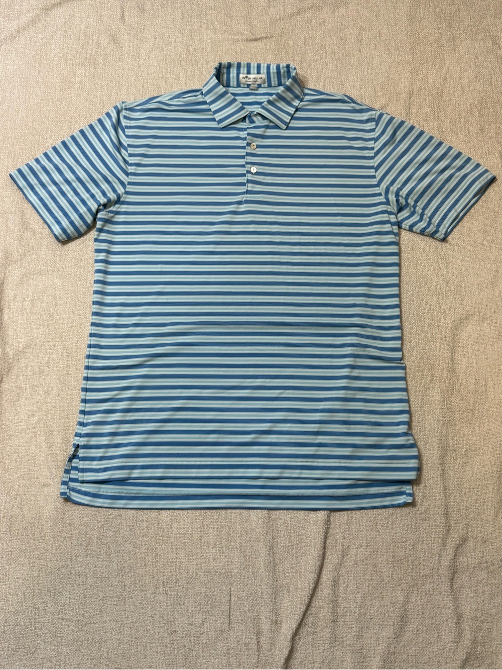 Peter Millar Summer Comfort Polo M Blue Stripe Golf Preppy Quiet Luxury